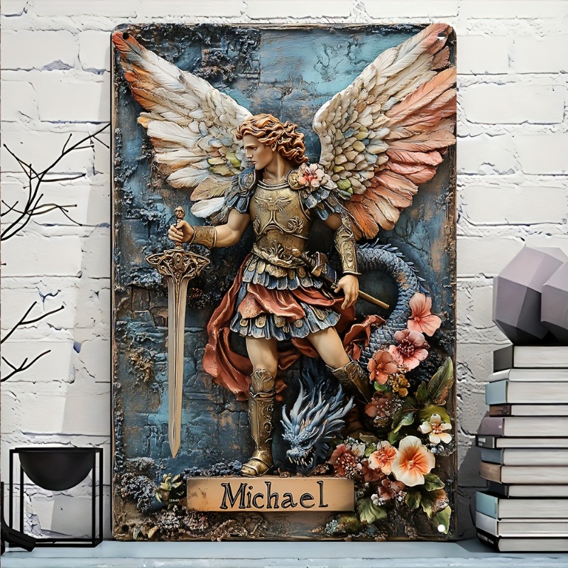 Home Decor Garden Ideas - ヴィンテージ大天使マイケルアルミニウムサイン、家庭、オフィス、カフェ、庭用のレトロな金属壁の装飾、ユニークなギフトのアイデア、8x12インチ