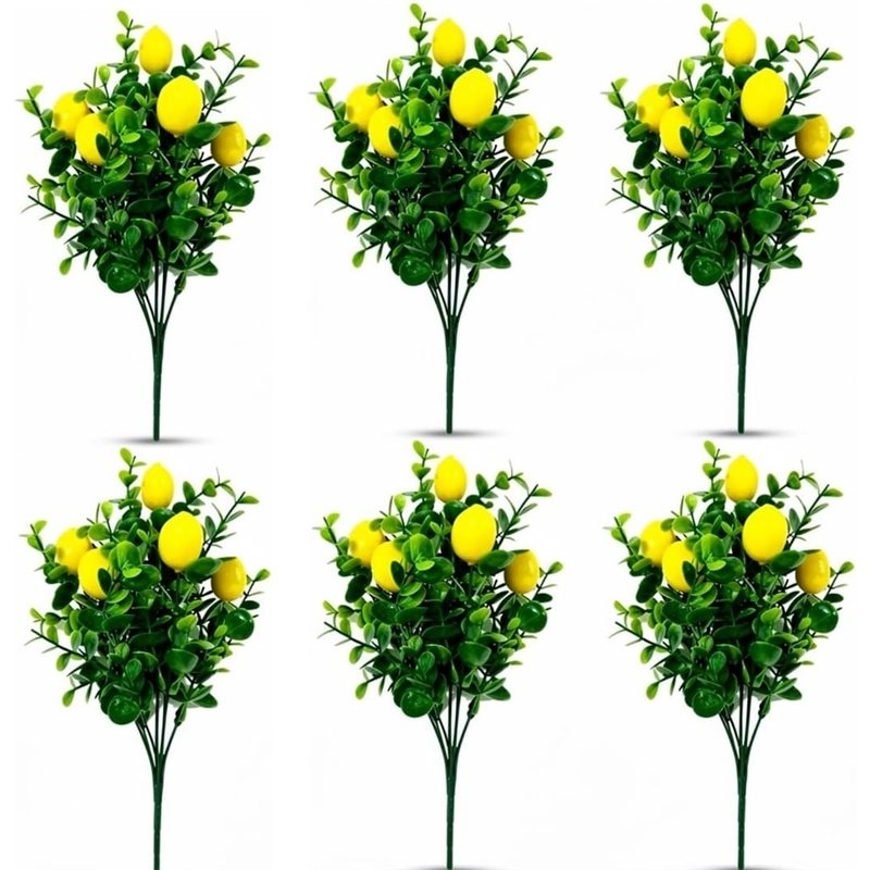 Home Decor Deals - 【大特価】フェイクレモンの茎（6本）、7フォーク付き人工レモンの枝、リアルな黄色のフェイクフルーツの茎、キッチン、ホームテーブル用