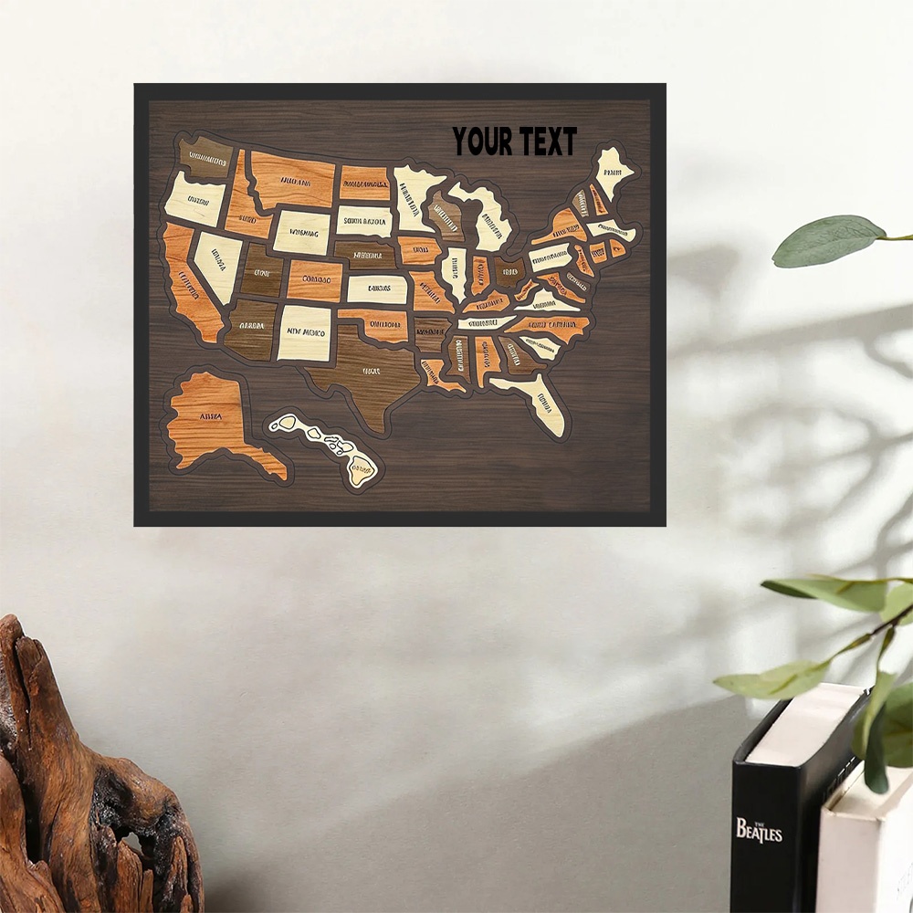Home Decor Usa - カスタマイズ可能な木製アメリカ旅行マップパズル壁飾り、パーソナライズされた米国州マップアート、旅行愛好家のための完璧なお土産ギフト