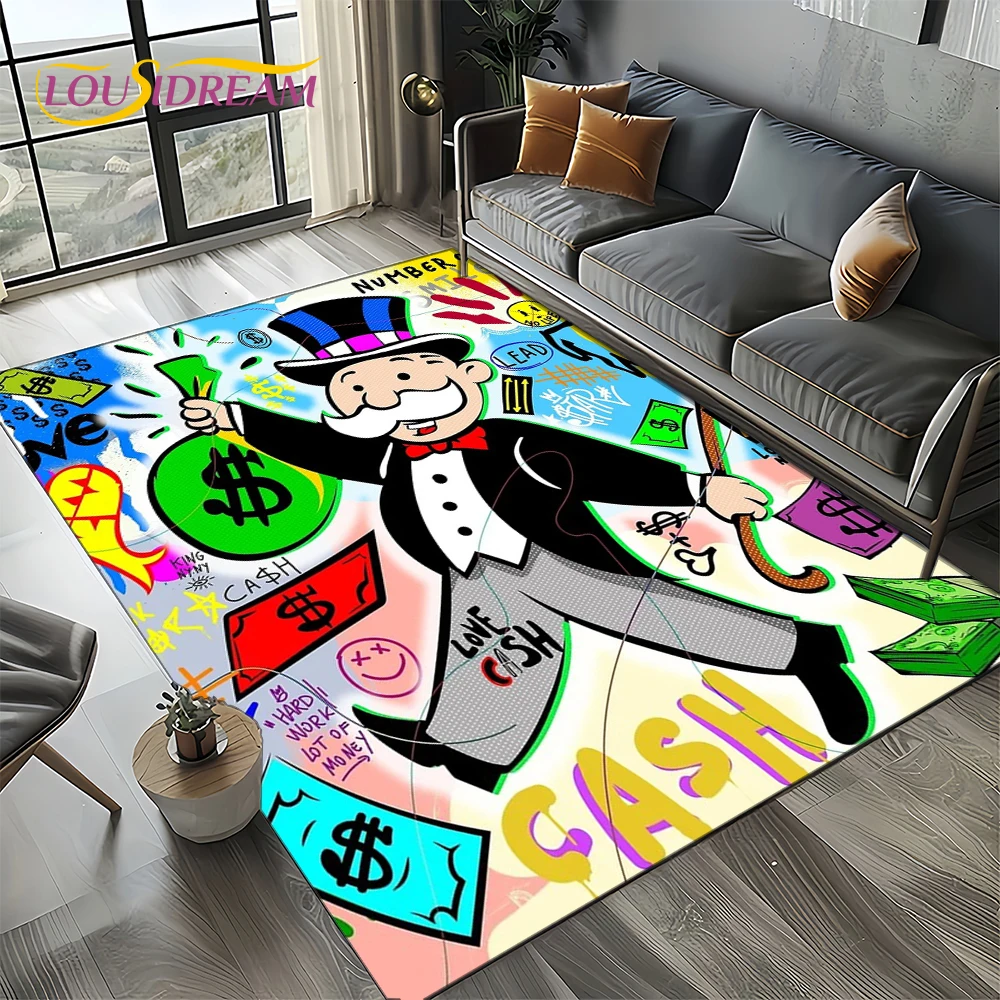 Home Decor Games Online Free - 3Dリッチマンゲームモノポリーダラーカートゥーンカーペットラグ、リビングルーム、寝室、ホームソファ装飾用、子供用エリアラグ、滑り止めフロアマット