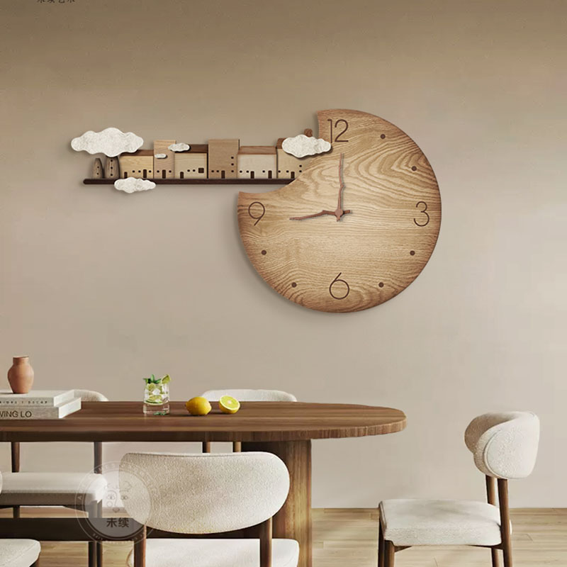 Home Decor Japandi Style - ジャパンディスタイル木目調静音壁掛け時計 ナチュラルモダンデザイン リビングルーム ダイニングルーム ホームデコレーション用