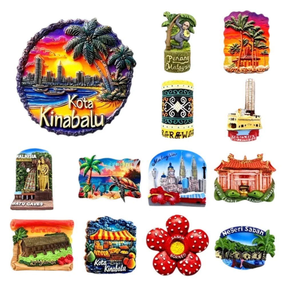 Home Decor Malaysia - マレーシア3D冷蔵庫マグネット、クアラルンプール・ペナン・サバ旅行土産、樹脂製ホームデコレーションギフト