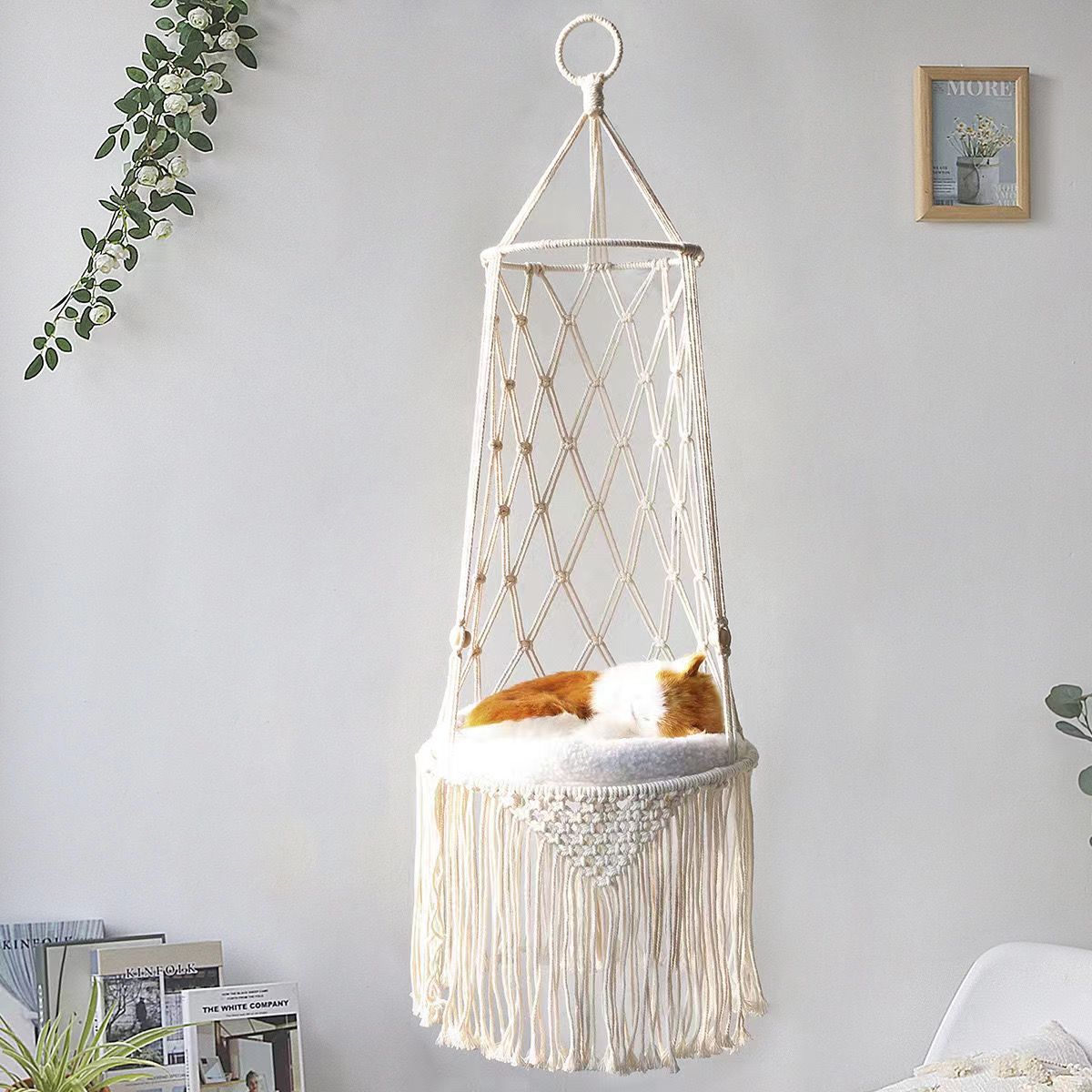 冬の猫用窓際パーチ、手編みロープ付き壁掛け猫用ハンモック、折 - Woven Wall Basket のレビューと価格