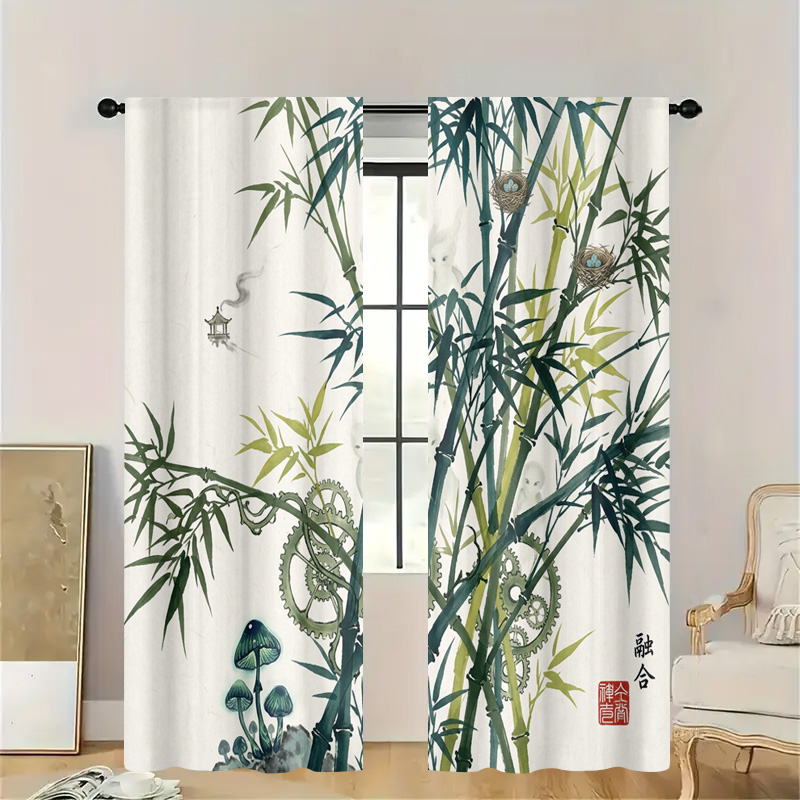装飾的な竹模様のカーテンパネル、半透明の窓用ドレープ、家の装 - Home Decor Japandi Style のレビューと価格