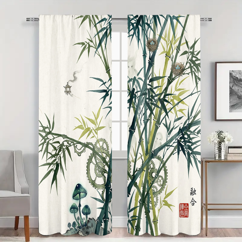 装飾的な竹模様のカーテンパネル、半透明の窓用ドレープ、家の装 - Home Decor Japandi Style のレビューと価格