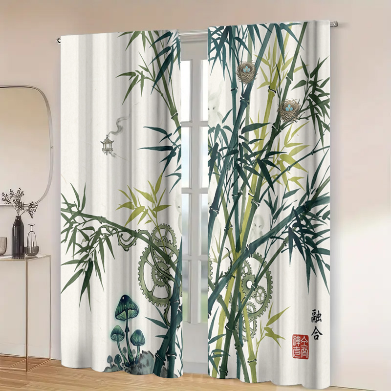 装飾的な竹模様のカーテンパネル、半透明の窓用ドレープ、家の装 - Home Decor Japandi Style のレビューと価格