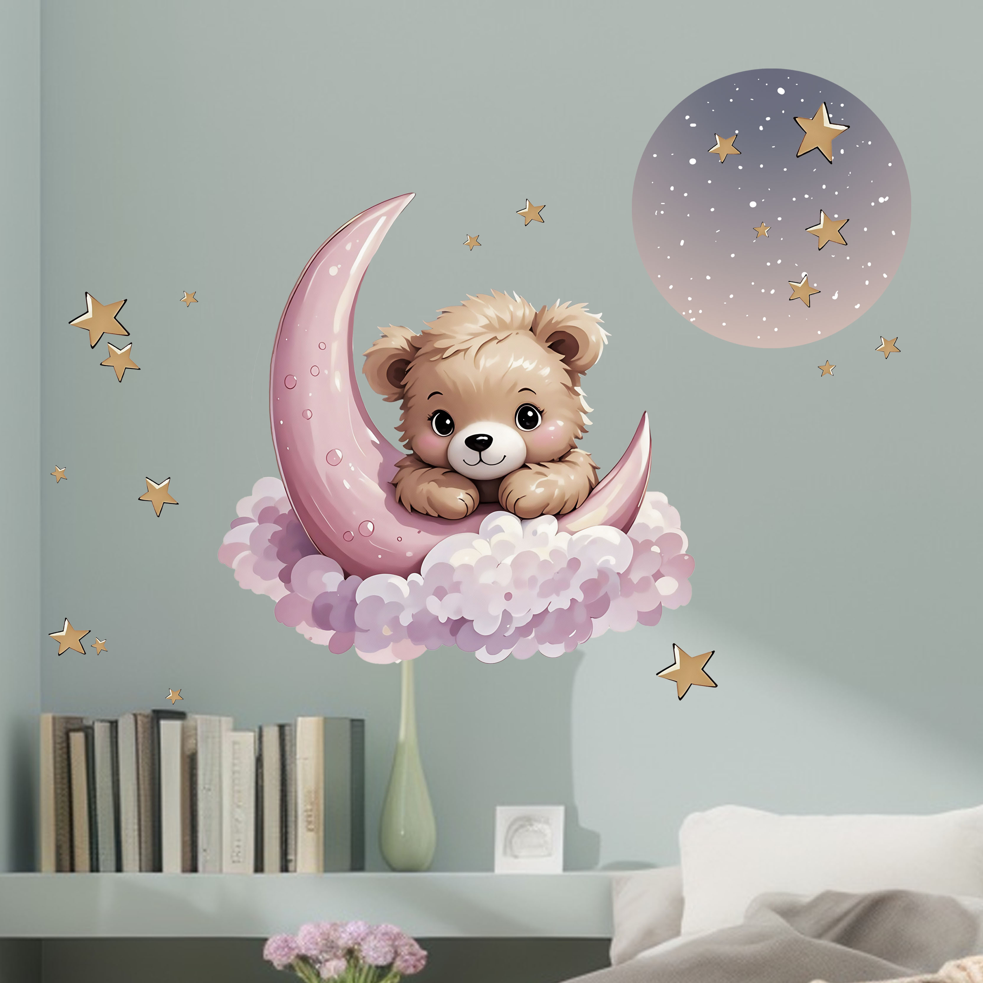 新着クマスタームーンナイトウォールデカール寝室ホーム装飾ステ - Flooring Home Decor のレビューと価格