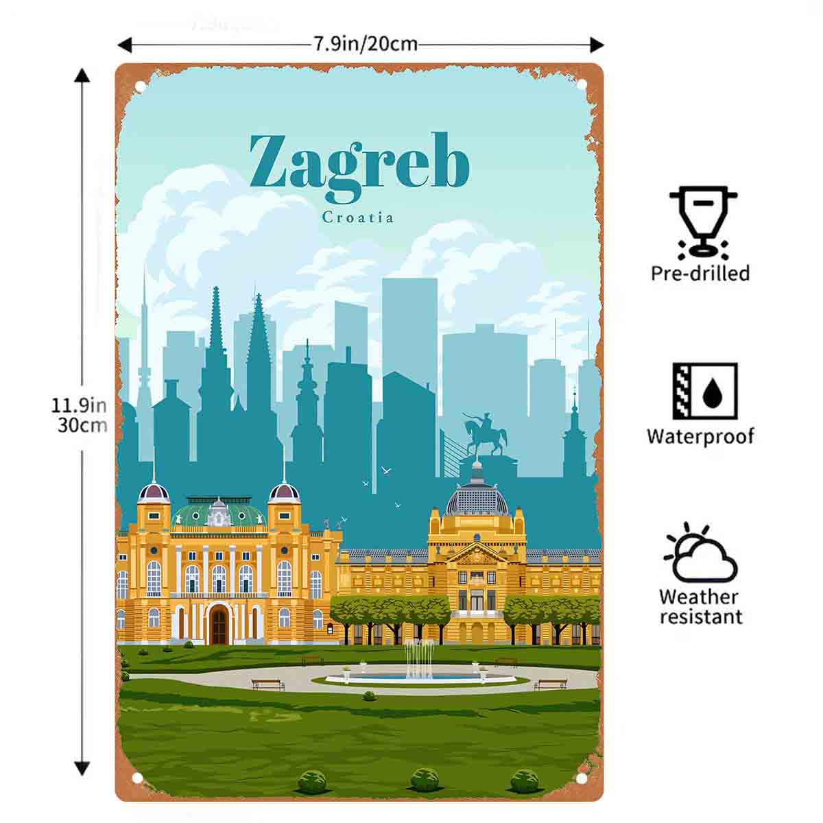 2Dフラット1ピースザグレブクロアチア都市風景メタルウォール - Home Decor Zagreb のレビューと価格