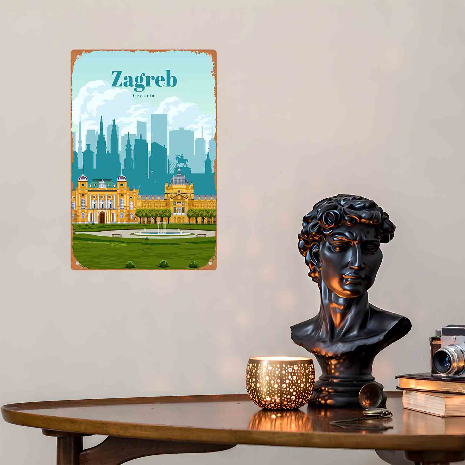 2Dフラット1ピースザグレブクロアチア都市風景メタルウォール - Home Decor Zagreb のレビューと価格