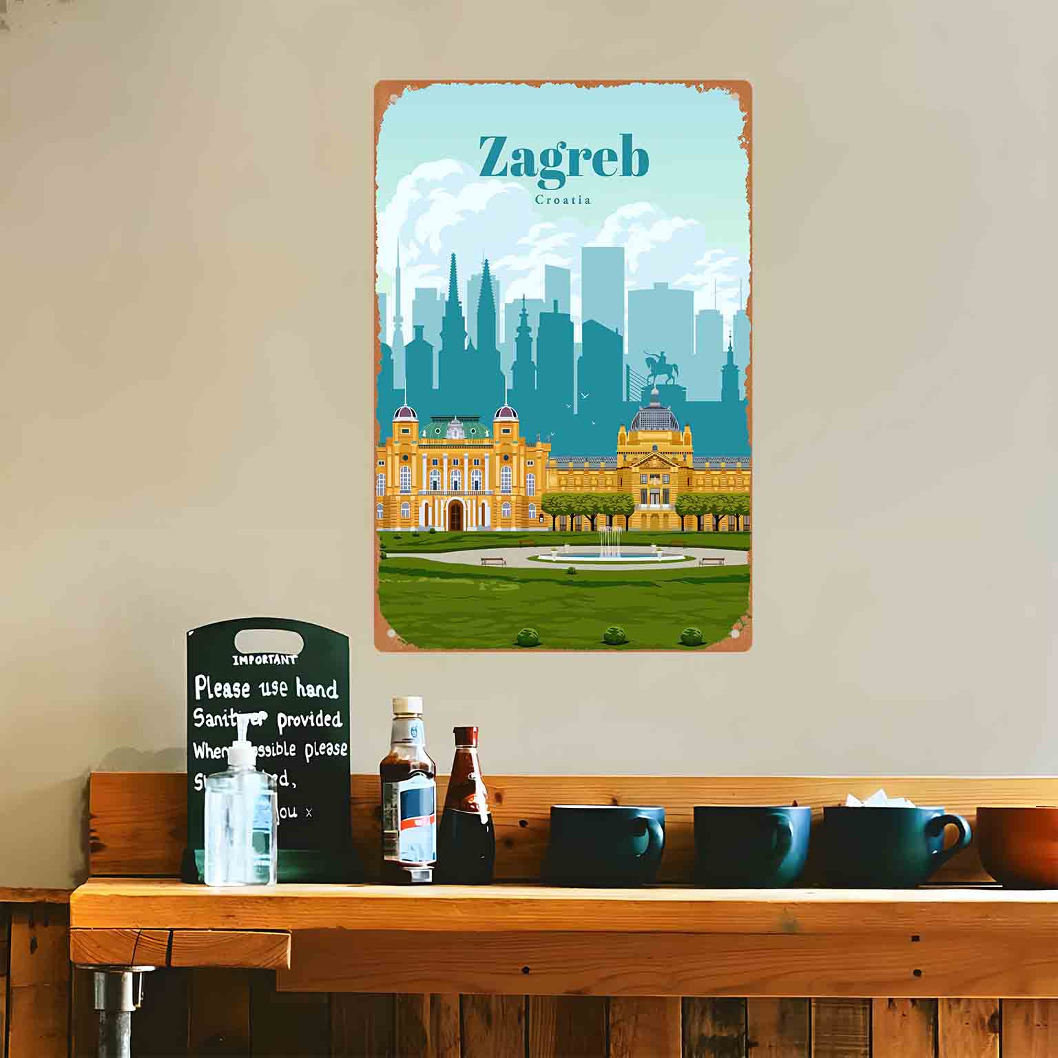 2Dフラット1ピースザグレブクロアチア都市風景メタルウォール - Home Decor Zagreb のレビューと価格