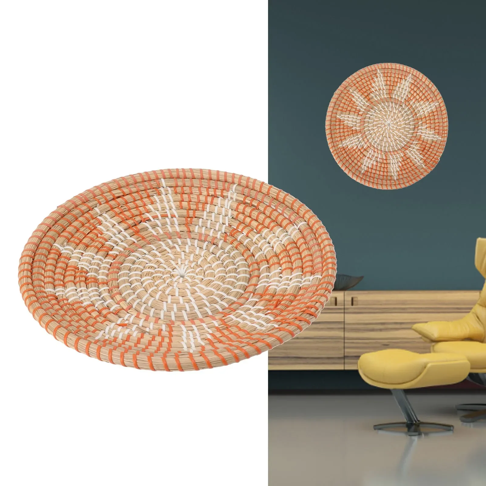 丸い草壁飾り 直径35cm 手編み吊り下げ織り壁かご リビン - Woven Wall Basket のレビューと価格