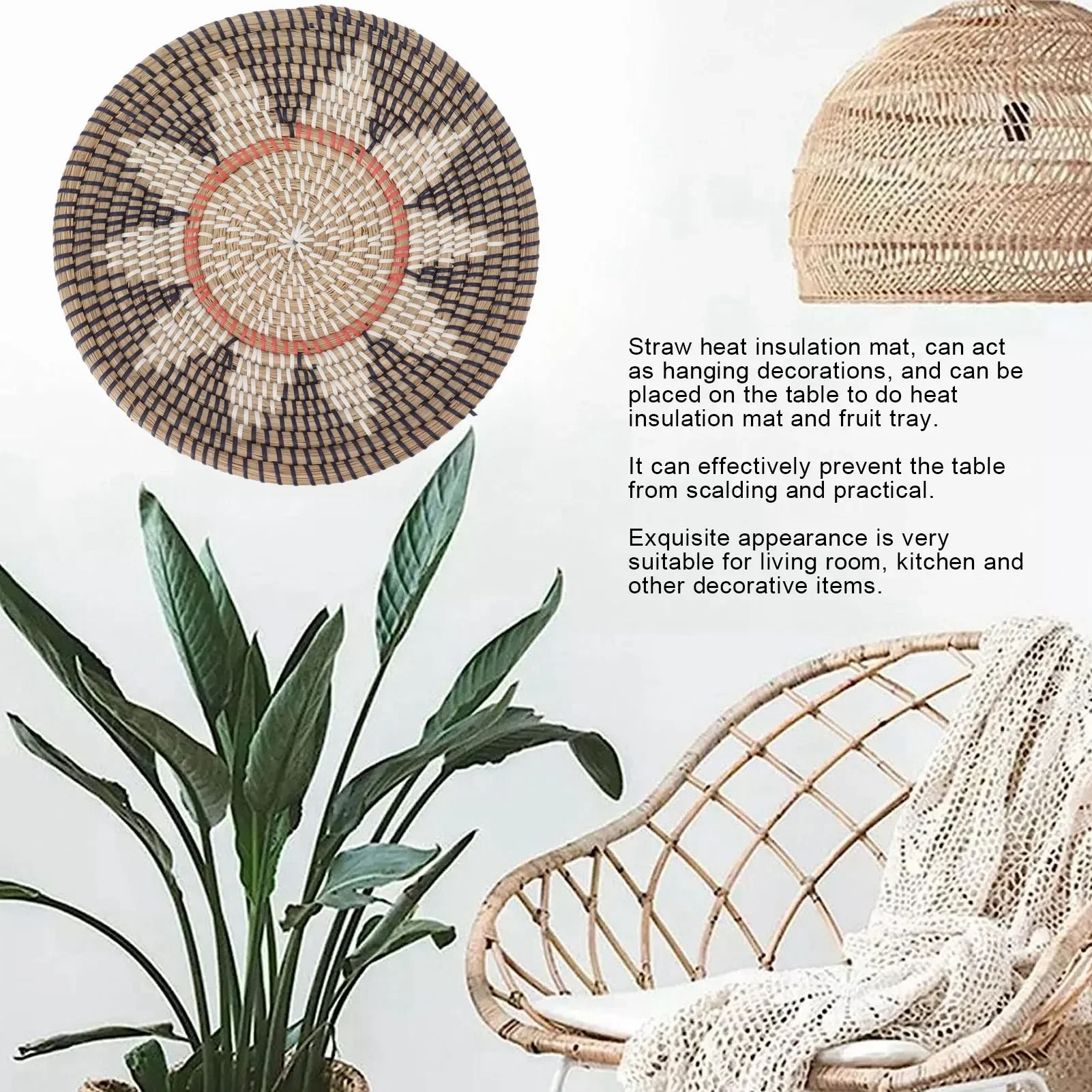 丸い草壁飾り 直径35cm 手編み吊り下げ織り壁かご リビン - Woven Wall Basket のレビューと価格