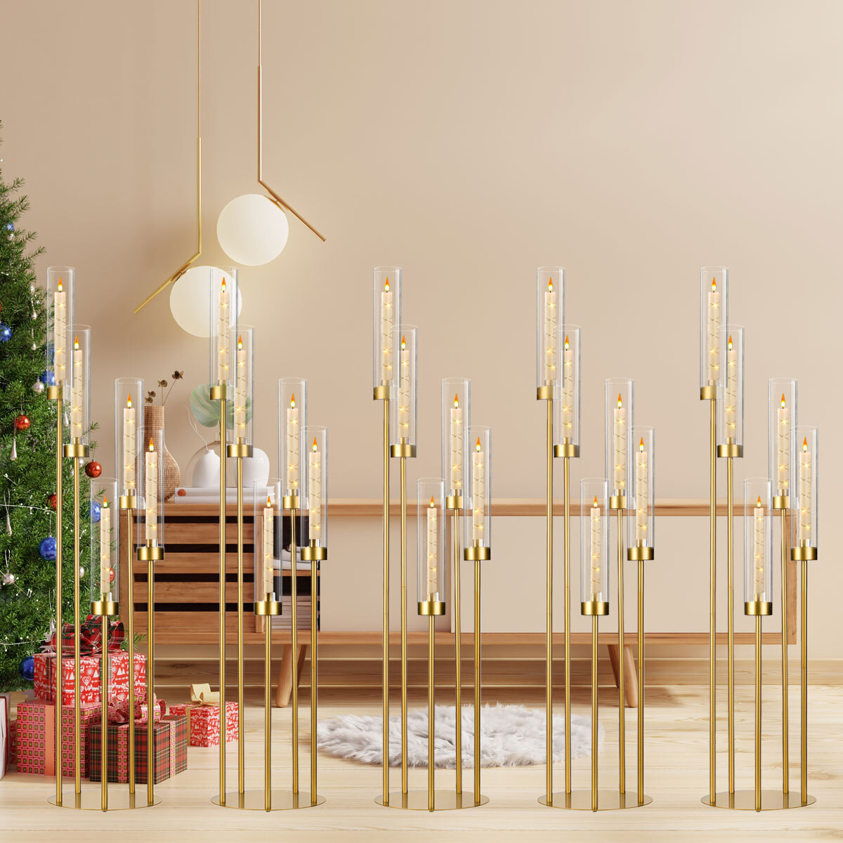 10個入りゴールドフロアキャンドルスタンド、5アーム、アクリ - Flooring Home Decor のレビューと価格