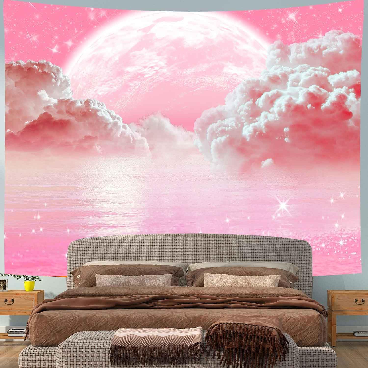 ピンクの雲、空のタペストリー、海、月、星、自然の風景タペスト - Aesthetic Tapestry のレビューと価格