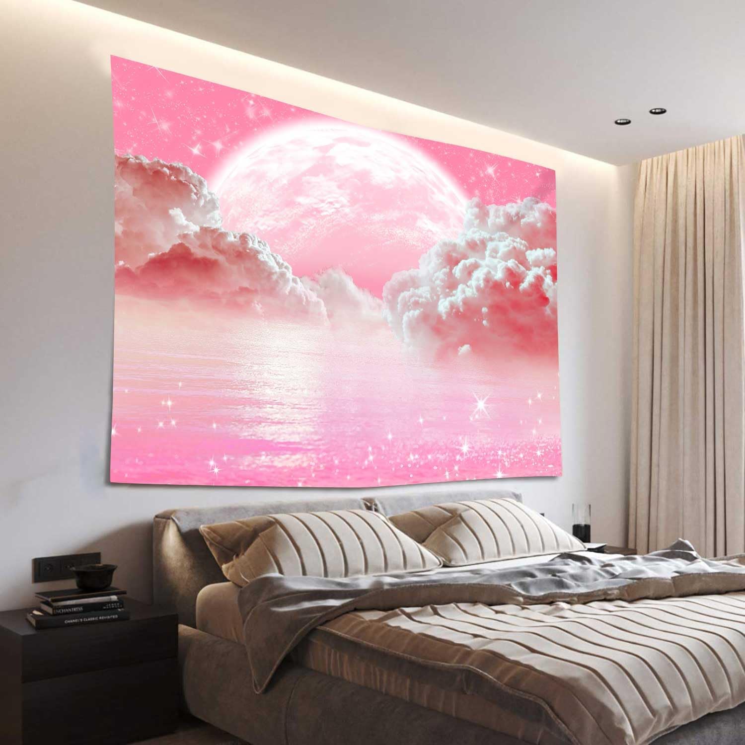 ピンクの雲、空のタペストリー、海、月、星、自然の風景タペスト - Aesthetic Tapestry のレビューと価格