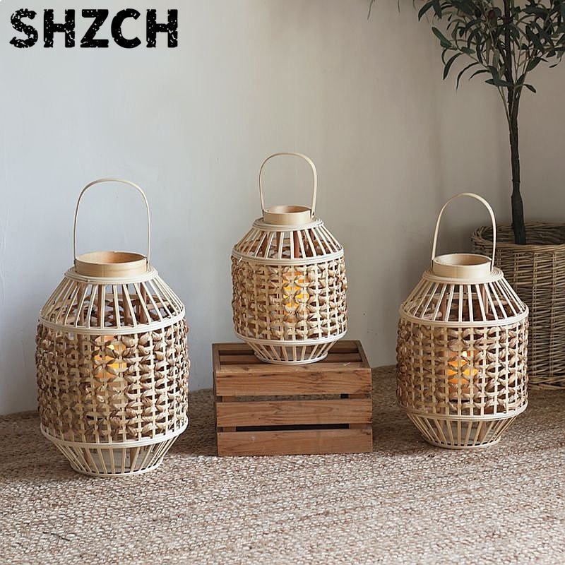 レトロな中国古代風の藁製風ランプ、卓上/床置きキャンドルステ - Flooring Home Decor のレビューと価格