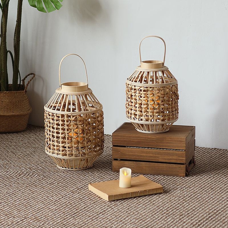 レトロな中国古代風の藁製風ランプ、卓上/床置きキャンドルステ - Flooring Home Decor のレビューと価格