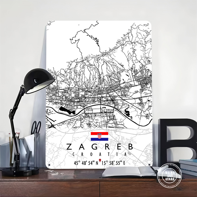 ザグレブ地図クロアチア3Dテクスチャメタルポスターカスタムウ - Home Decor Zagreb のレビューと価格