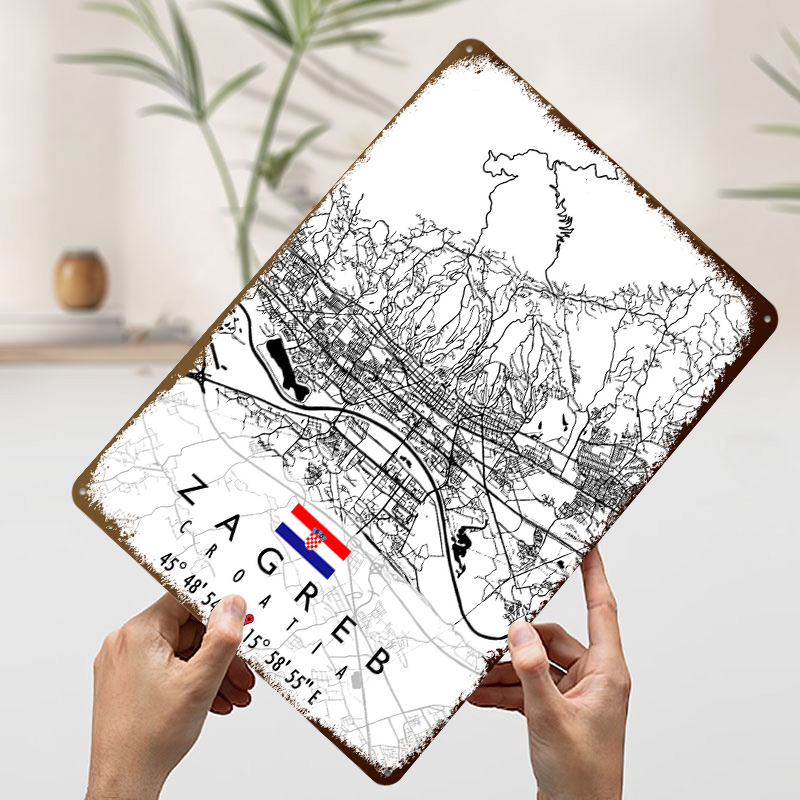 ザグレブ地図クロアチア3Dテクスチャメタルポスターカスタムウ - Home Decor Zagreb のレビューと価格