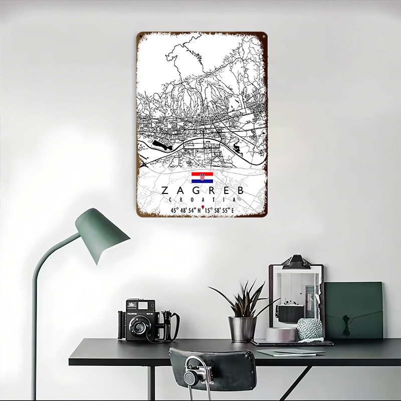 ザグレブ地図クロアチア3Dテクスチャメタルポスターカスタムウ - Home Decor Zagreb のレビューと価格
