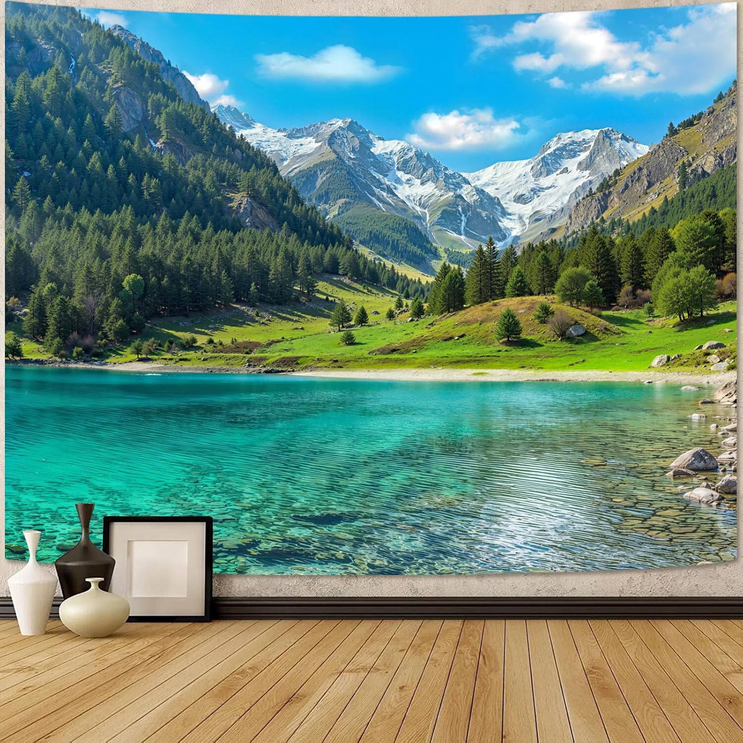 自然森林山のタペストリー 緑豊かな松の木の湖のタペストリー  - Aesthetic Tapestry のレビューと価格