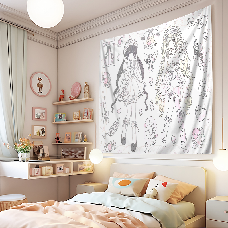 1PC デジタルプリントタペストリー壁掛け、ピンクのアニメガ - Aesthetic Tapestry のレビューと価格