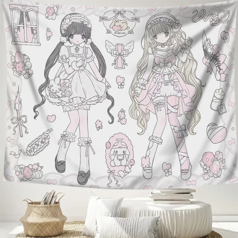 1PC デジタルプリントタペストリー壁掛け、ピンクのアニメガ - Aesthetic Tapestry のレビューと価格