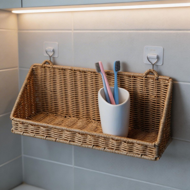 編まれた籐製吊り下げ収納バスケット フック付き 壁掛け式 ハ - Woven Wall Basket のレビューと価格