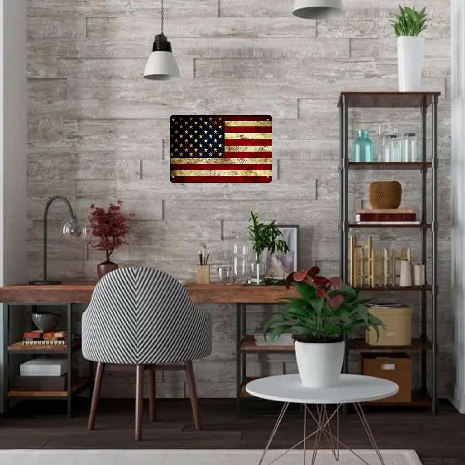 アメリカ国旗デザインのヴィンテージブリキ製ウォールプレート、 - Home Decor Usa のレビューと価格