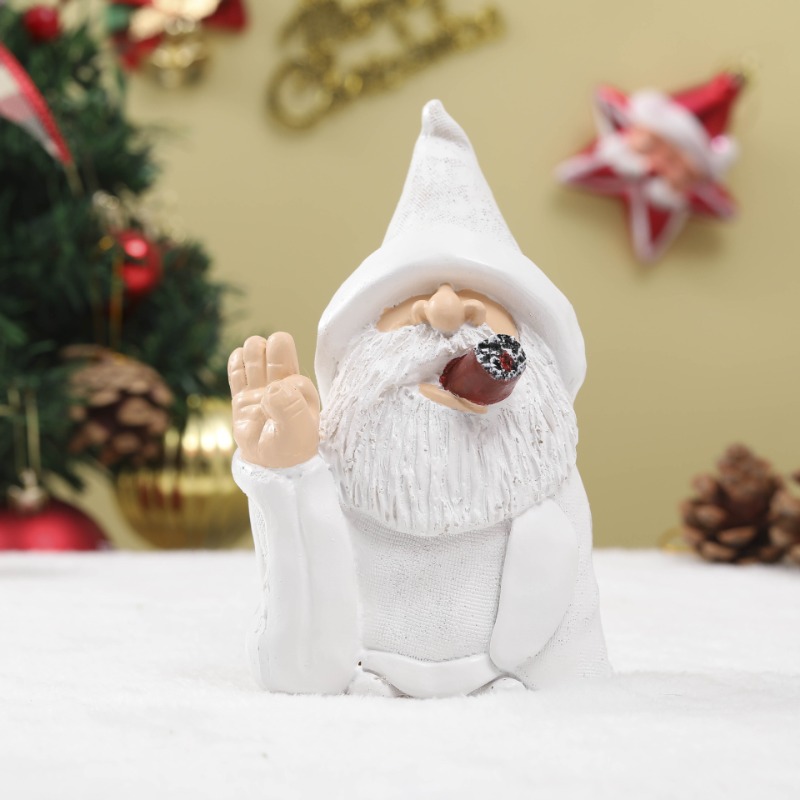 クリスマスガーデンノームフィギュア、白いローブを着た喫煙ノー - Home Decor Garden Ideas のレビューと価格