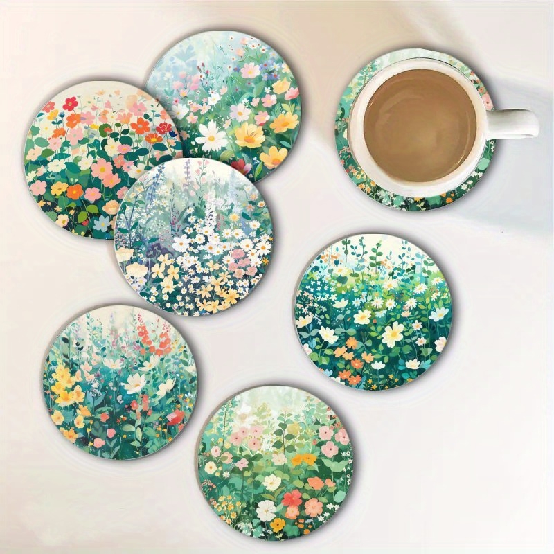 2D春の庭園アート木製コースター、鮮やかな花柄、環境に優しい - Home Decor Garden Ideas のレビューと価格