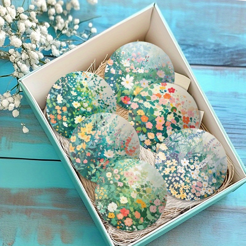 2D春の庭園アート木製コースター、鮮やかな花柄、環境に優しい - Home Decor Garden Ideas のレビューと価格