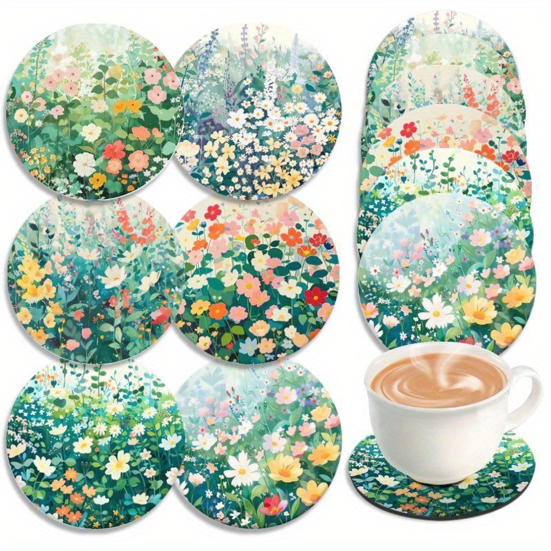 2D春の庭園アート木製コースター、鮮やかな花柄、環境に優しい - Home Decor Garden Ideas のレビューと価格