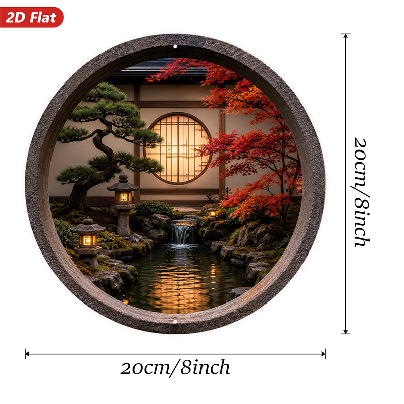 2Dフラット、1枚の丸い金属製サインウォールアート、日本の庭 - Home Decor Garden Ideas のレビューと価格