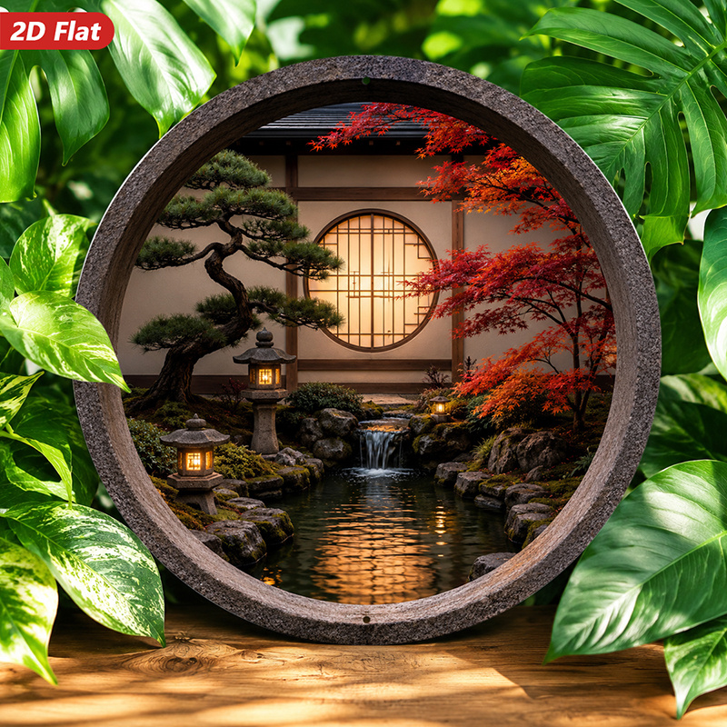 2Dフラット、1枚の丸い金属製サインウォールアート、日本の庭 - Home Decor Garden Ideas のレビューと価格