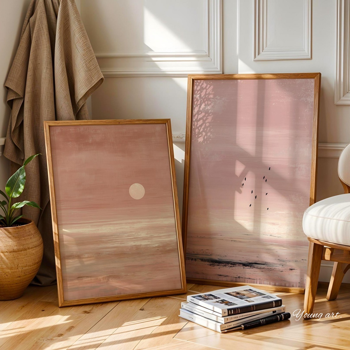 2 ピース/セット日本ピンクサンセット抽象キャンバスプリント - Home Decor Japandi Style のレビューと価格
