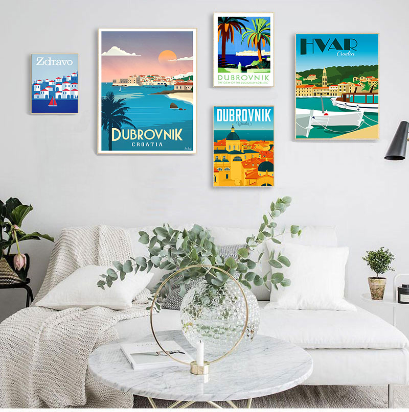 クロカティザグリーブdubrovnikヴィンテージ旅行ポスタ - Home Decor Zagreb のレビューと価格