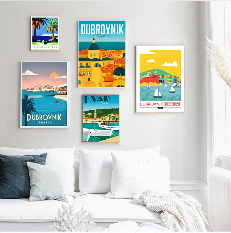 クロカティザグリーブdubrovnikヴィンテージ旅行ポスタ - Home Decor Zagreb のレビューと価格