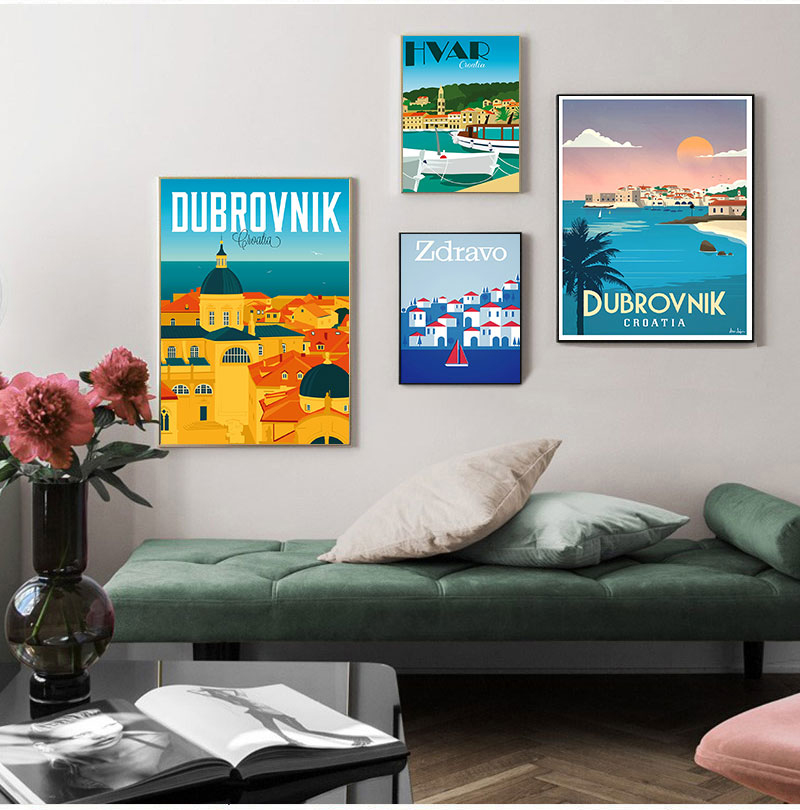 クロカティザグリーブdubrovnikヴィンテージ旅行ポスタ - Home Decor Zagreb のレビューと価格