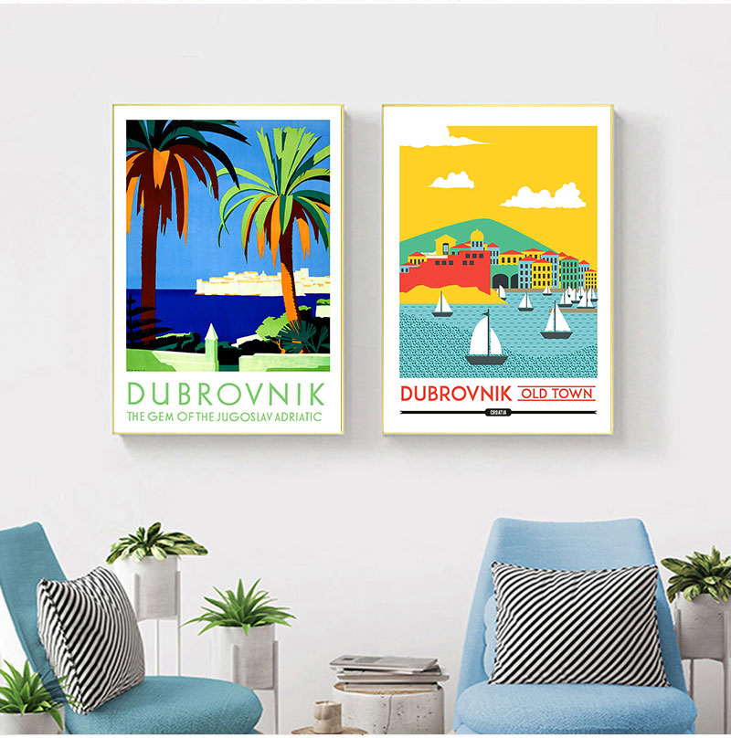 クロカティザグリーブdubrovnikヴィンテージ旅行ポスタ - Home Decor Zagreb のレビューと価格