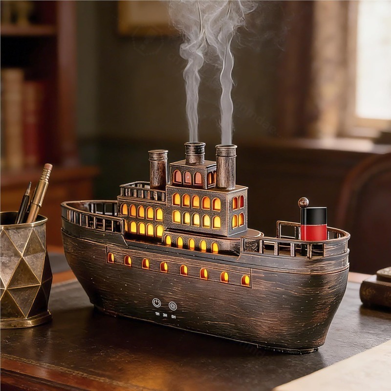 レトロ蒸気船超音波アロマディフューザーデュアルミスト出口暖か - Home Decor Outlet のレビューと価格