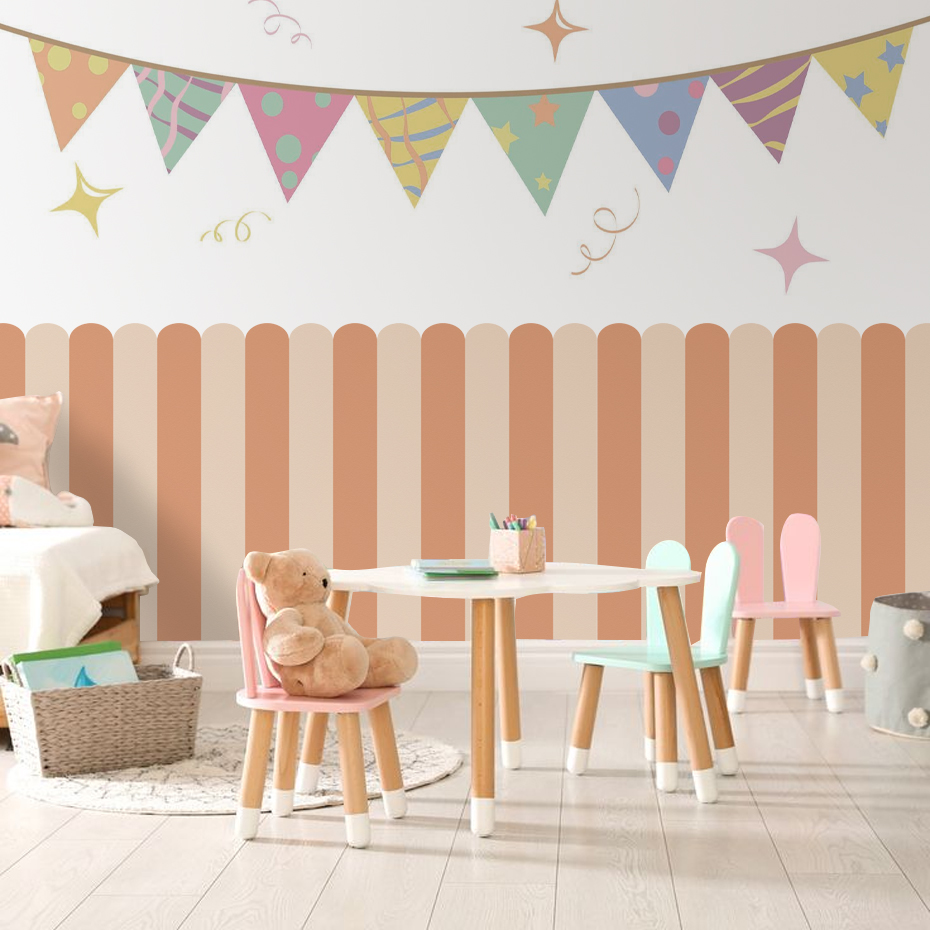 マルチカラー縦ストライプアーク壁紙保育園子供壁アートキッズル - Flooring Home Decor のレビューと価格