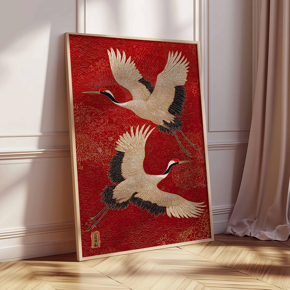 日本の鶴の絵画キャンバスプリントポスターヴィンテージジャパン - Home Decor Japandi Style のレビューと価格