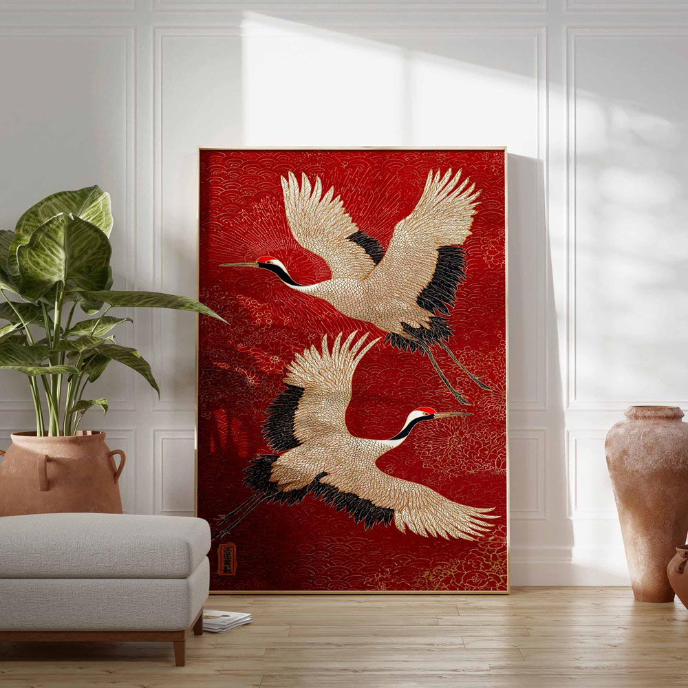 日本の鶴の絵画キャンバスプリントポスターヴィンテージジャパン - Home Decor Japandi Style のレビューと価格