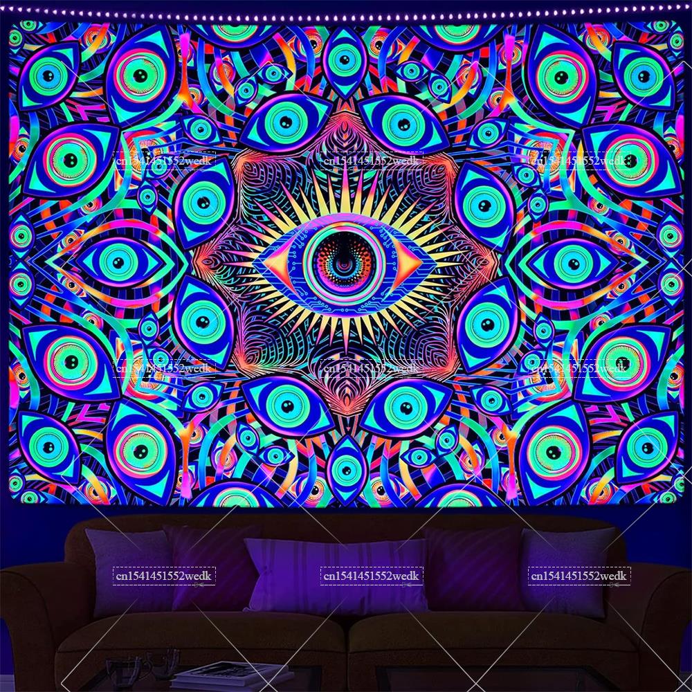 黒の光の目、ヒッピー、uvの無効性、部屋の抽象的な壁のタペス - Aesthetic Tapestry のレビューと価格