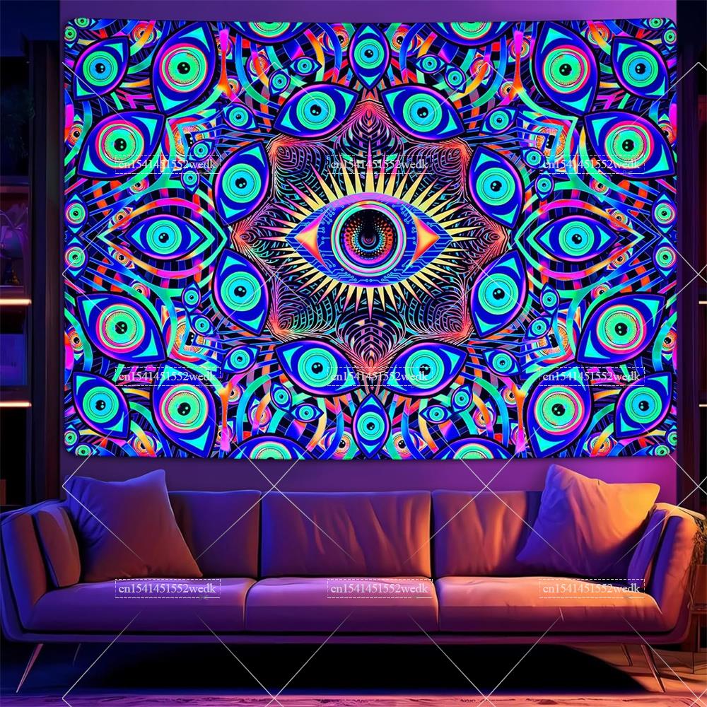 黒の光の目、ヒッピー、uvの無効性、部屋の抽象的な壁のタペス - Aesthetic Tapestry のレビューと価格