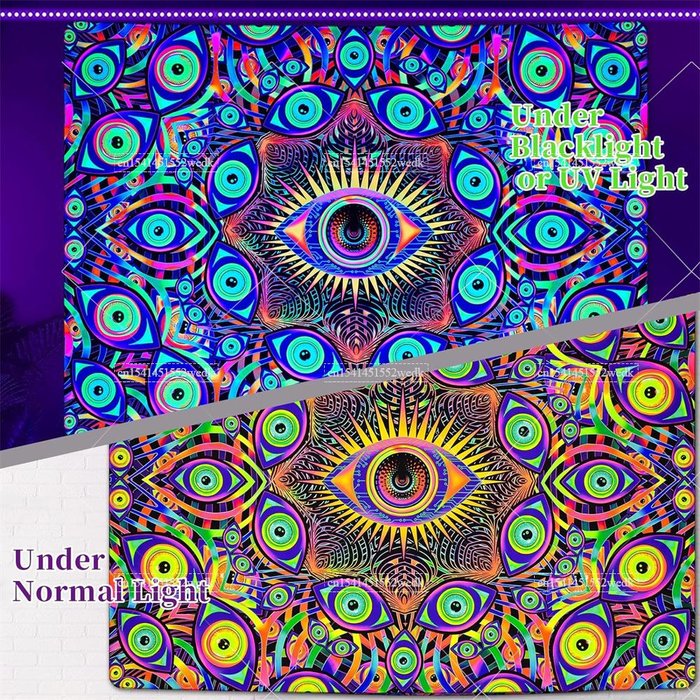 黒の光の目、ヒッピー、uvの無効性、部屋の抽象的な壁のタペス - Aesthetic Tapestry のレビューと価格